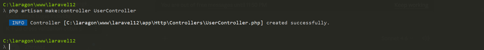 Buat Controller User Controlller